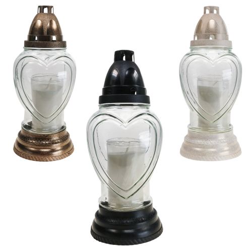 Floristik24 Grablicht Glas Herz Gravur Grablaterne Klar Ø11cm H26cm
