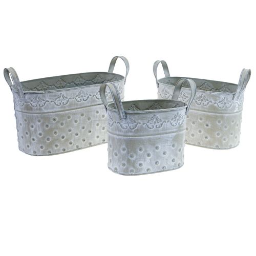 Floristik24 Blumentopf oval mit Griffen Jardiniere Metall 24/19/14cm 3er-Set