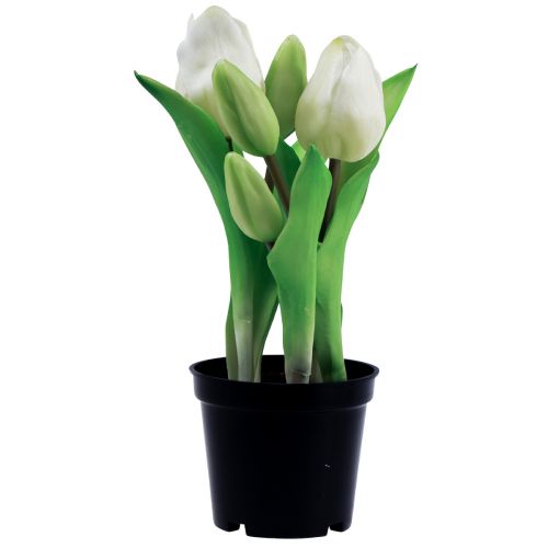 Floristik24 Künstliche Tulpen im Topf Weiße Tulpen Kunstblumen 22cm