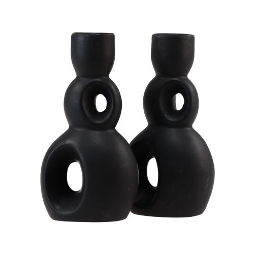 Floristik24 Kerzenhalter Keramik Kerzenständer Schwarz H13cm 2St