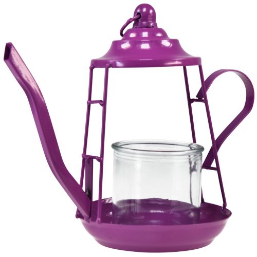 Floristik24 Teelichthalter Glas Windlicht Teekanne Pink Ø13cm H22cm