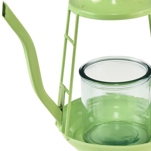 Floristik24 Teelichthalter Glas Windlicht Teekanne Grün Ø13cm H22cm