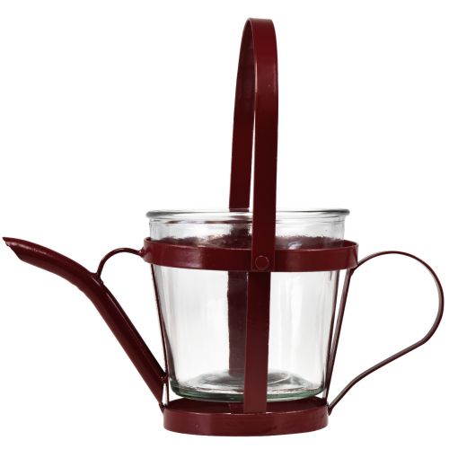 Artikel Windlicht Glas Deko Gießkanne Metall Rot Ø14cm H13cm