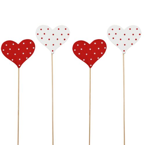Artikel Herzen Rot und Weiß gepunktet Blumenstecker Holz 6×5cm 18St