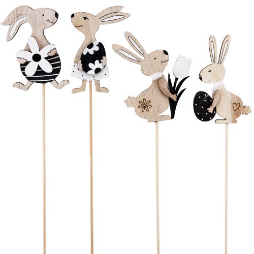 Floristik24 Blumenstecker Osterhase Schwarz Weiß Natur H9cm 12 St