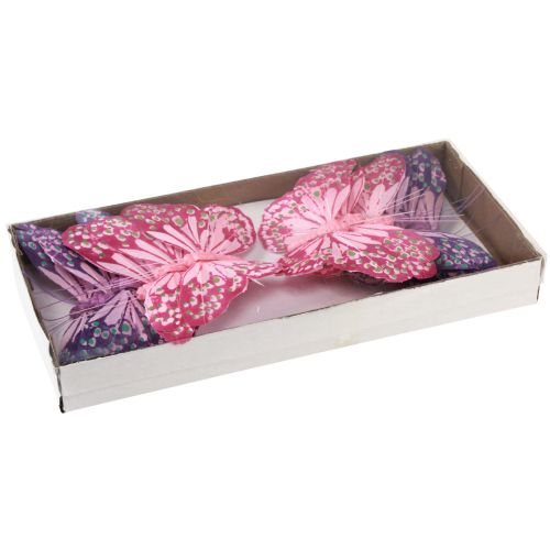 Artikel Deko Schmetterlinge am Draht Federn Lila Pink 7×10cm 12 St