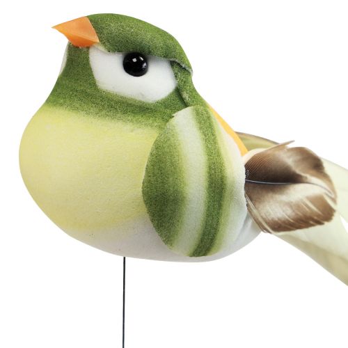 Artikel Federvogel am Draht Deko Vogel mit Federn Grün Orange 4cm 12 St