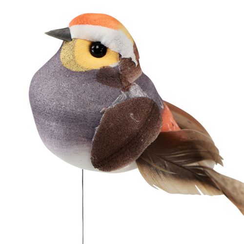 Floristik24 Federvogel am Draht Deko Vogel mit Federn Grau 4cm 12 St