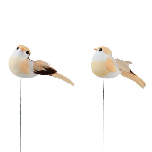 Artikel Federvogel am Draht, Deko Vogel mit Federn Orange Braun 4cm 12 St