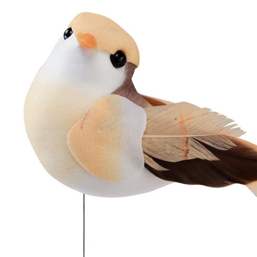 Artikel Federvogel am Draht, Deko Vogel mit Federn Orange Braun 4cm 12 St
