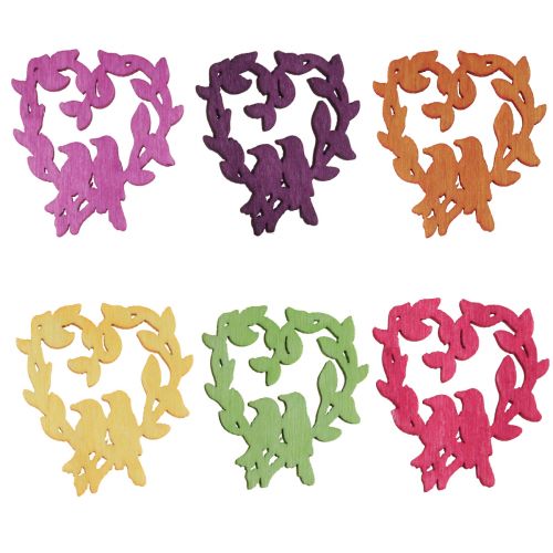 Floristik24 Streudeko Vogel Holz Herz Tischdeko Farbe 3,5/1,5cm 72 St