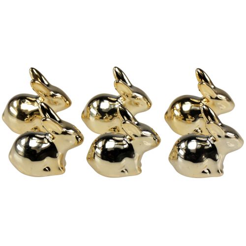 Floristik24 Osterhasen Gold Keramik Sitzend Metall Optik 5,5cm 6St