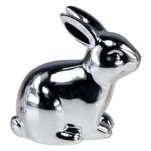 Floristik24 Hase Silber Sitzend Keramik Metall Optik 8,5cm 3 St