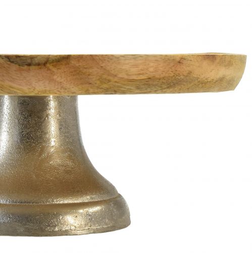 Floristik24 Dekoteller Tablett Holz Metall Fuß Natur Silber Ø25cm