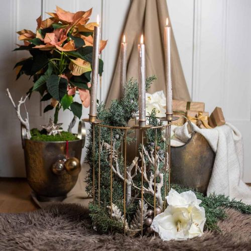 Floristik24 Adventskranz zum Befüllen, Kerzenhalter für Weihnachten, Metalldeko Golden, Antik-Optik Ø26cm H39cm