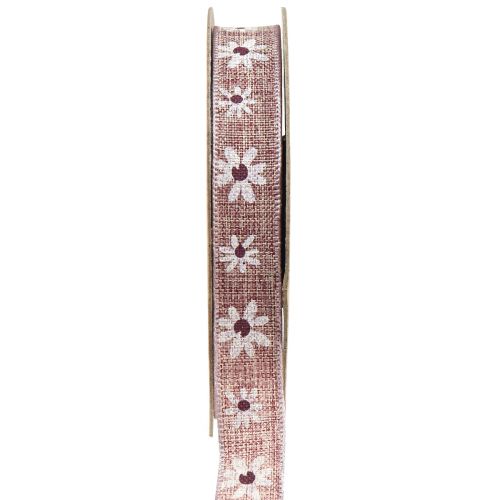 Artikel Dekoband Blumen Geschenkband Weinrot Beige 15mm 15m