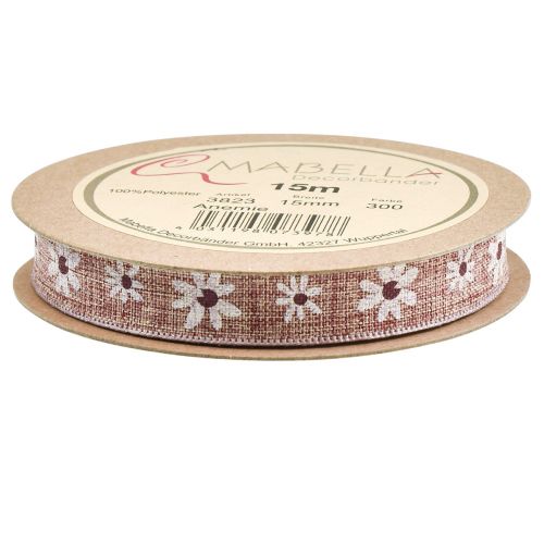 Artikel Dekoband Blumen Geschenkband Weinrot Beige 15mm 15m