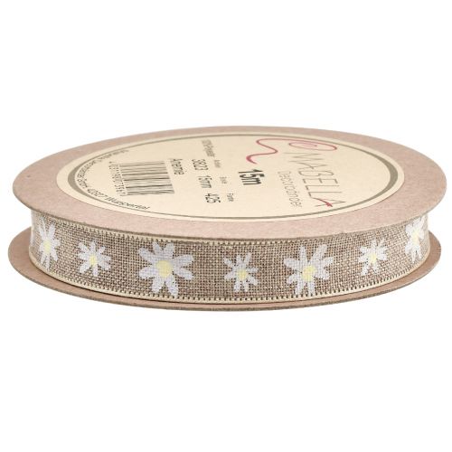 Artikel Geschenkband Blumen Braun Weiß Dekoband 15mm 15m