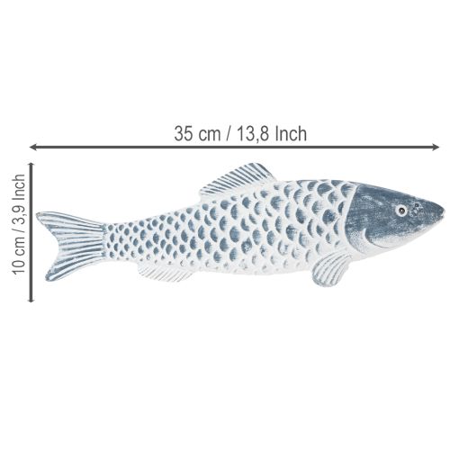 Holzfisch Blau-Weiß 35 cm Dekoration aus Holzmehl | Floristik24.at