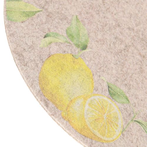Artikel Platzdeckchen Rund Grau Filz Sommer Zitrone 31cm 2 St