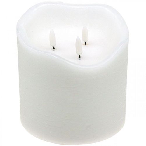 LED Kerze groß Wachs Weiß Für Batterie Timer Ø14,5cm H15cm