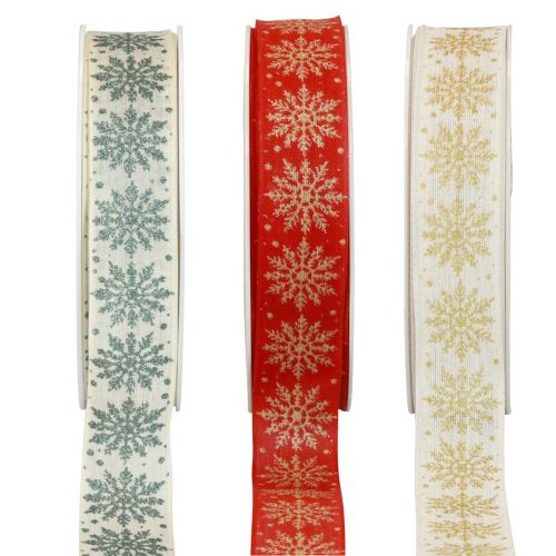 Weihnachtsband Geschenkband Schneeflocken 25mm 20m