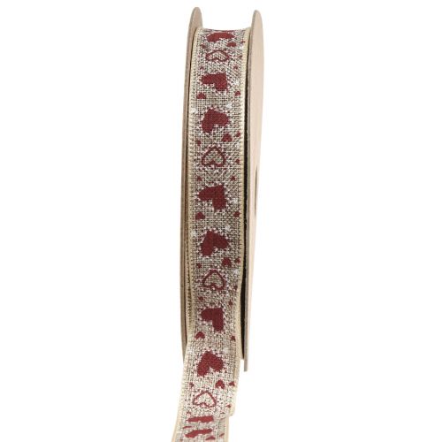 Artikel Geschenkband Herzen Dekoband Beige Rot 15mm 15m