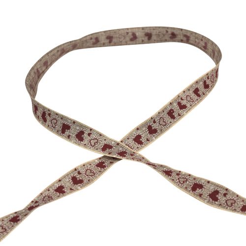 Artikel Geschenkband Herzen Dekoband Beige Rot 15mm 15m