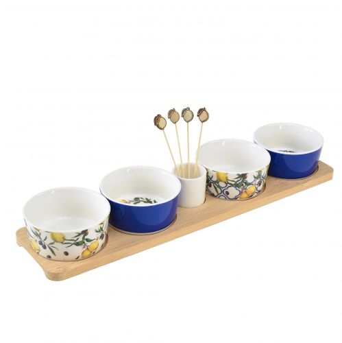 Floristik24 Tapas Set Bambus Keramik Zitronen und Oliven 40cm