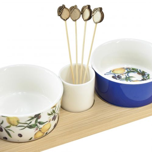 Floristik24 Tapas Set Bambus Keramik Zitronen und Oliven 40cm