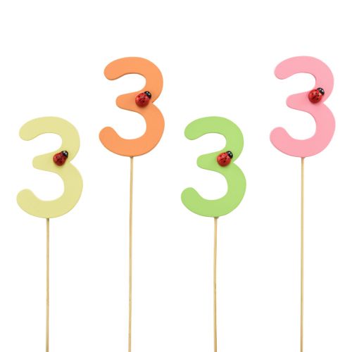 Floristik24 Zahlenstecker Geburtstag 3 Blumenstecker Holz 27,5 cm 16 St