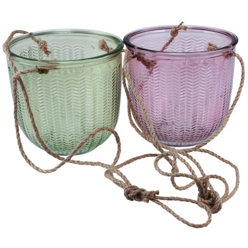Artikel Blumentopf Glas Windlicht zum Hängen Lila Grün 14cm 2St