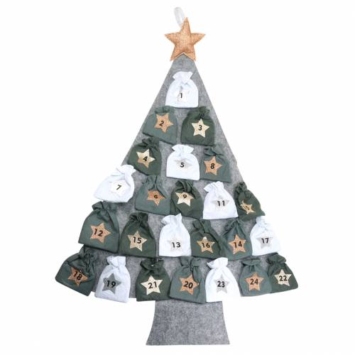 Floristik24 Adventskalender Tannenbaum mit Säckchen Filz Grau, Weiß 120×80 cm