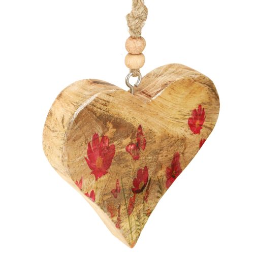 Artikel Anhänger Holz Herz Blumen in Natur Pink 9,5x9cm 4 St