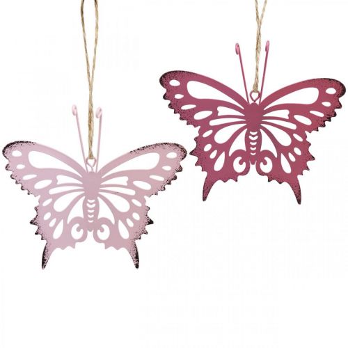 Anhänger Schmetterling Deko Metall Rosa Pink 8,5x9,5cm 6St