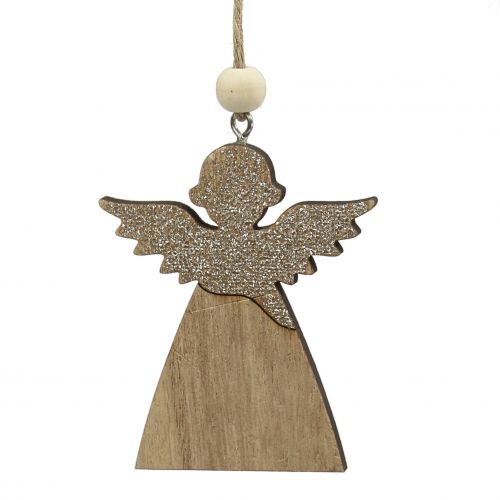 Floristik24 Anhänger Engel, Tanne Natur mit Glimmer 8cm 6St
