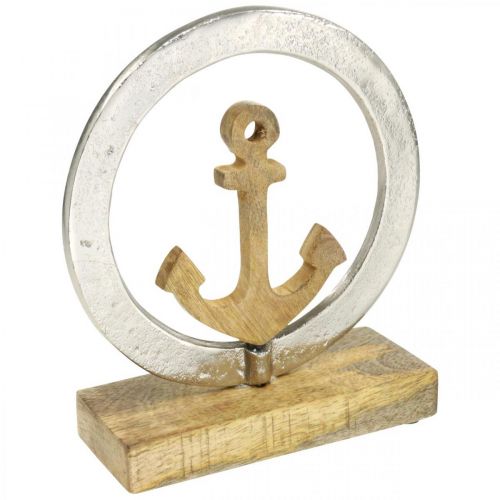 Floristik24 Maritime Deko, Holz-Anker im Ring, Skulptur, nautische Sommerdeko Silbern, Naturfarben H19,5cm