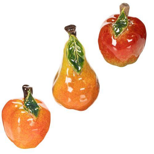 Künstliches Obst Set aus Keramik Apfel und Birne 12 cm Herbstdeko 3-teilig | Floristik24.at