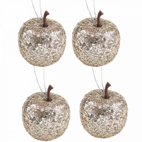 Floristik24 Deko Mini Apfel Glitter Champagner Baumschmuck Ø3,5cm 24St