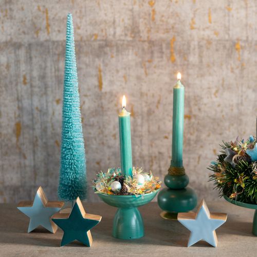 Tannenbaum Kunstbaum mit Draht und Holzfuß 40cm Türkis | Floristik24.at