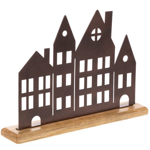 Häuserreihe Metall auf Holzsockel 30cm kupferfarben bestellen | Floristik24.at