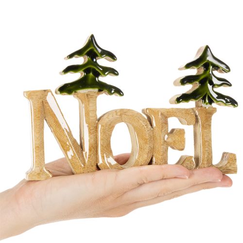 Holzaufsteller Noel mit zwei Tannen 18 cm grün lackiert | Floristik24.at