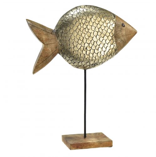 Floristik24 Holz Metall Deko Fisch Maritim Messing 33x11,5x37cm