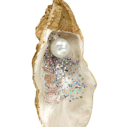 Artikel Auster mit Perle und Glimmer zum Hängen 10,5cm