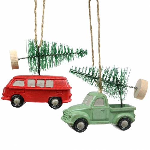 Floristik24 Christbaumschmuck Auto mit Tanne Rot/Grün 2St