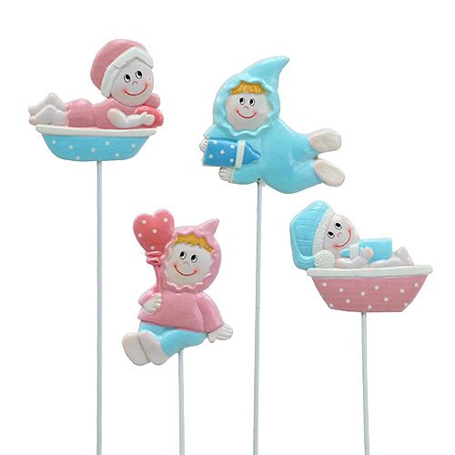 Floristik24 Babydeko Stecker Rosa, Blau 5cm L25cm 4St