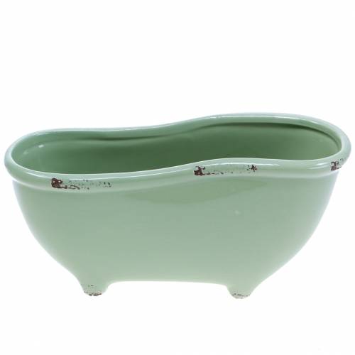 Floristik24 Deko Badewanne Keramik Grau, Grün sortiert 22cm x 10cm H10cm 3er-Set