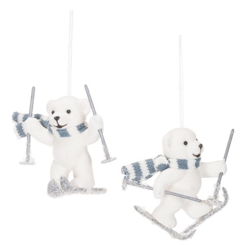 Anhänger Eisbär auf Skiern mit Schal 10 cm, 2er-Set, Kunststoff, Weiß bestellen | Floristik24.at