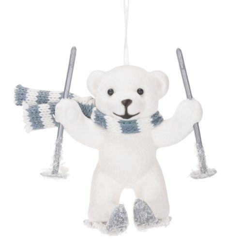 Anhänger Eisbär auf Skiern mit Schal 10 cm, 2er-Set, Kunststoff, Weiß | Floristik24.at