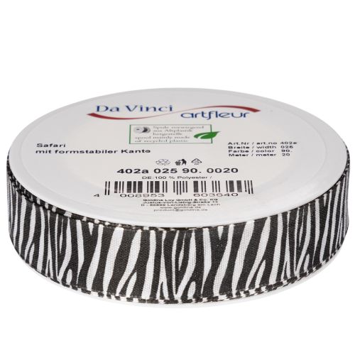 Geschenkband Zebramuster Polyester 25mm x 20m Schwarz-Weiß | Floristik24.at
